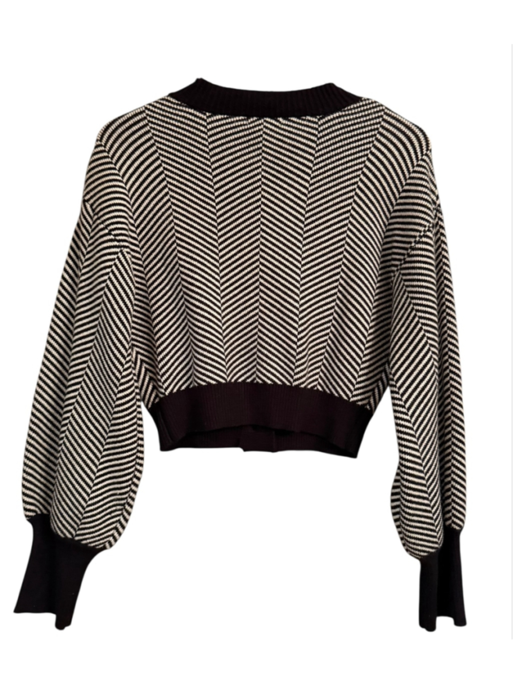 Fashion Nova Cardigan Size M Black White Chevron Knit Sweater NWT - Picture 7 of 12